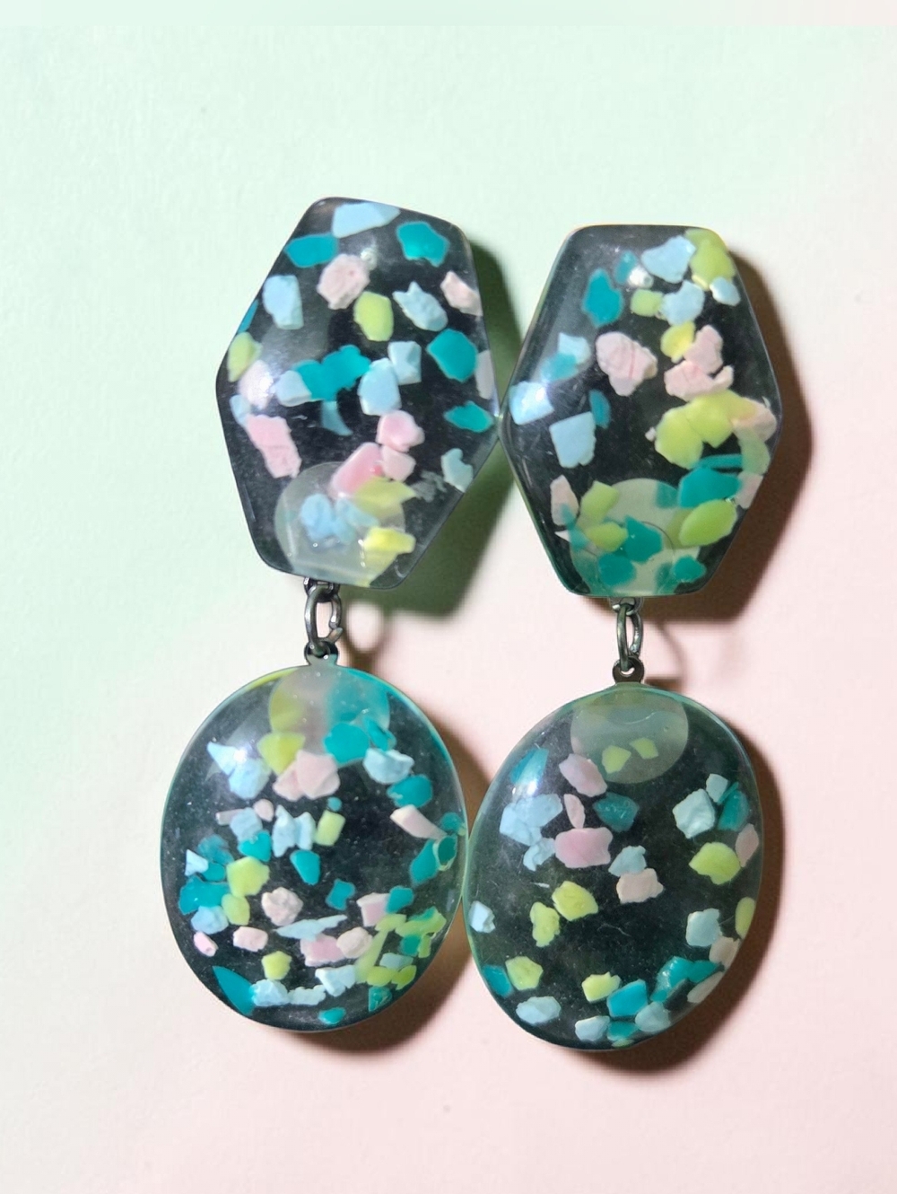 Colorful Confetti Drop Earrings - Black with Teal, Pink & Yellow Accents